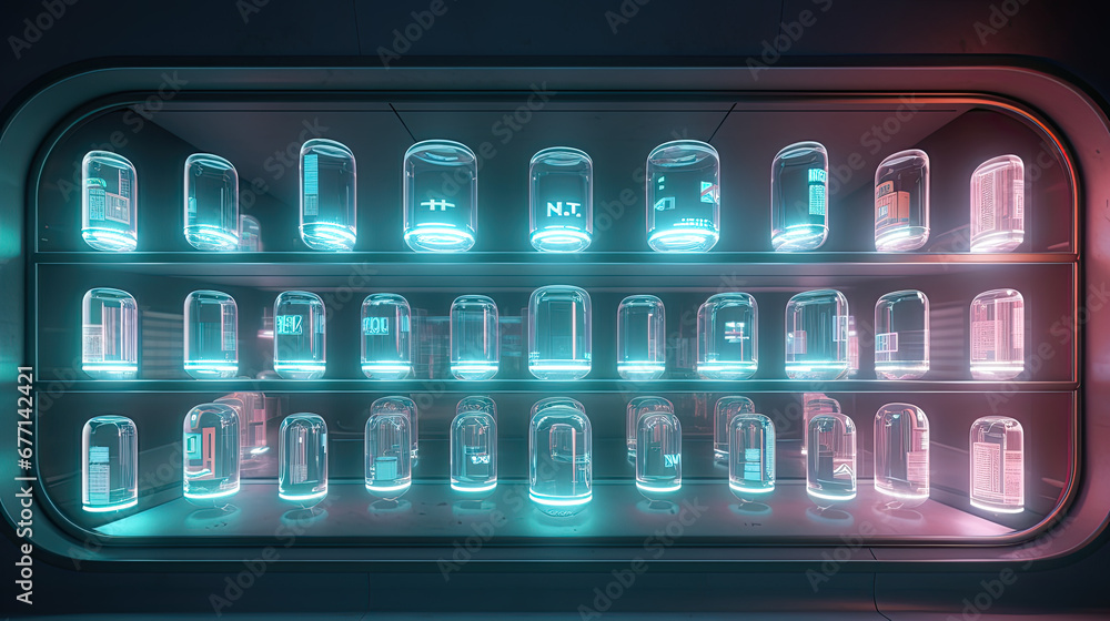 Futuristic Medicine Cabinet: Levitating Pill Bottles in 4K Resolution Futuristic Medicine Cabinet: Levitating Pill Bottles in 4K Resolution