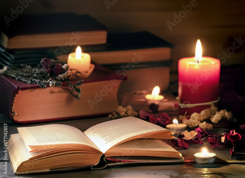 Wallpaper Mural still life with candles and book  Torontodigital.ca