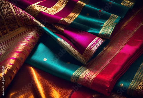 luxury Indian colorful sari in minimal style