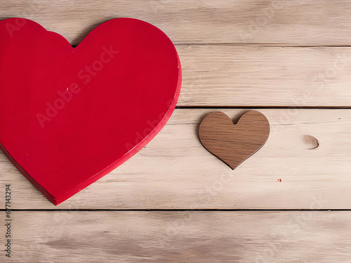 A big red heart on wooden background. Valentines Day Banner, Copy text