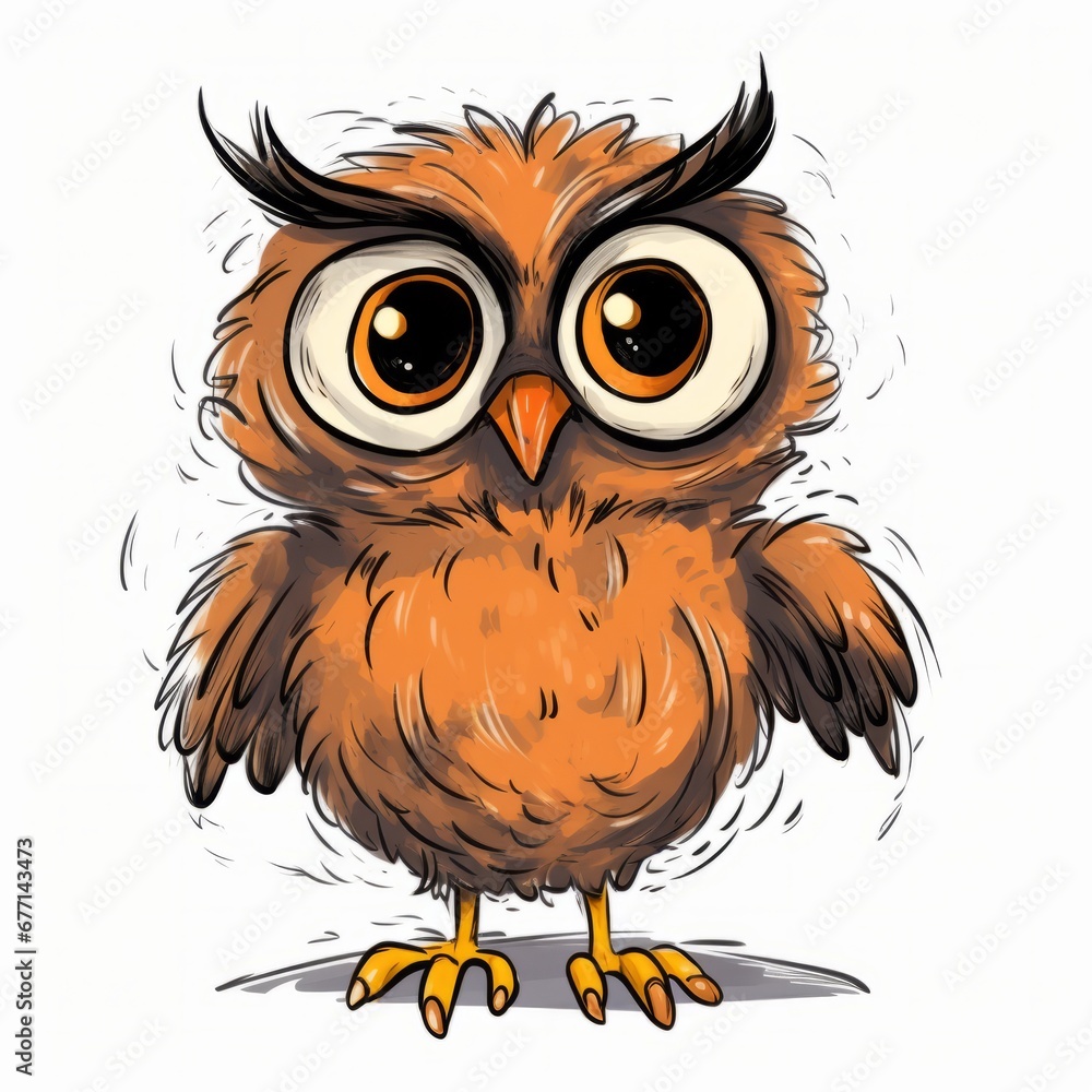 A drawing of a brown owl, white background