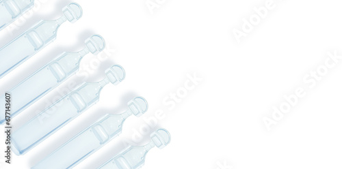 Plastic pharmaceutical ampoules with physiological fluid. Sodium chloride. Or drops. Medicine. on isolated transparent background