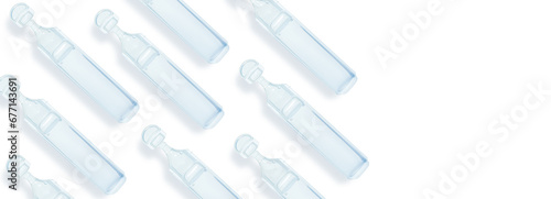 Plastic pharmaceutical ampoules with physiological fluid. Sodium chloride. Or drops. Medicine. on isolated transparent background