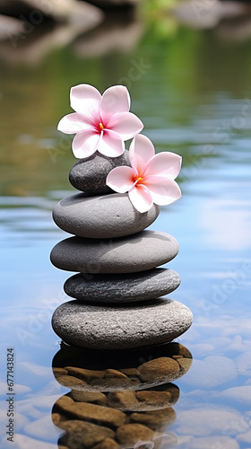 pyramid or tower of stones on the river bank  zen  harmony  chedo  water  rocks  lake  spa  relaxation  nature  tranquility  beauty  balance  landscape  minerals  shape  structure  religious  flower