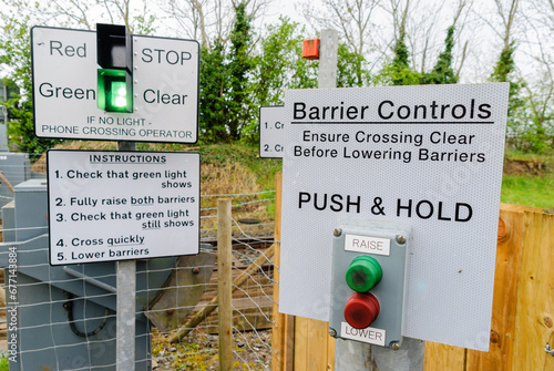 Obraz na plátně Controls to raise and lower the barrier of a manually operated level crossing at a rural location