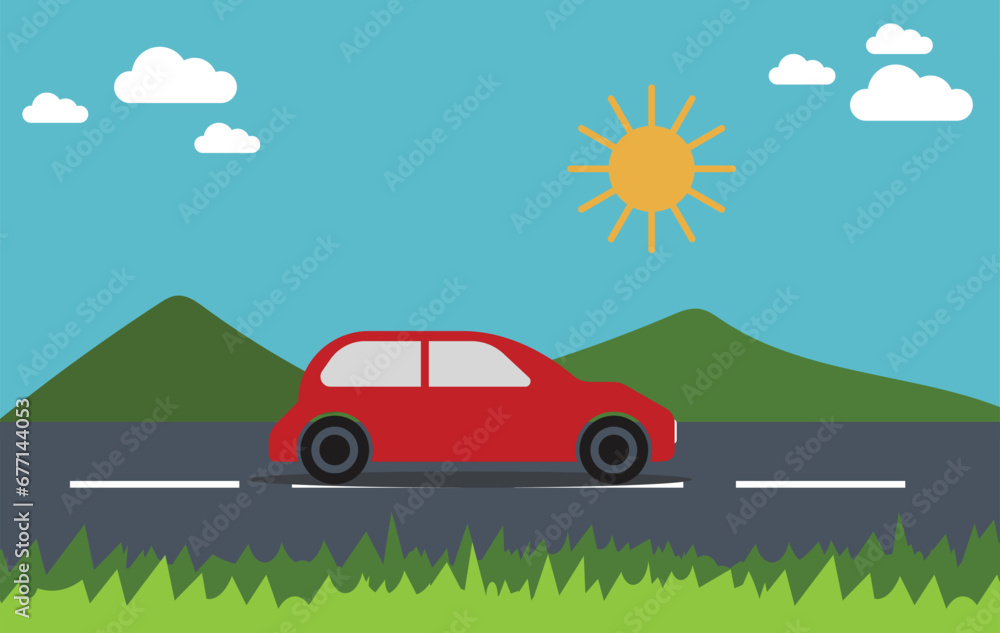 car on the road vector design template