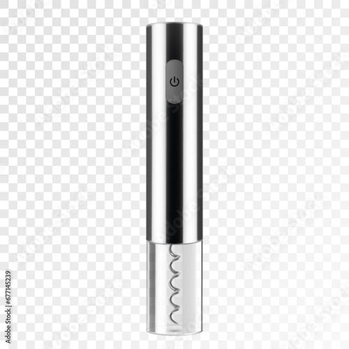 An electronic rechargeable corkscrew, isolated on white background. Electronic cordless corkscrew. Gray metal. Realistic 3d vector illustration
