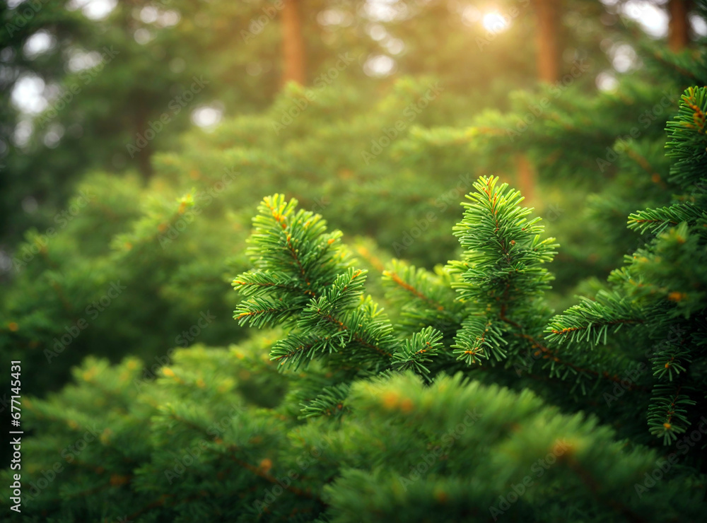 close up of fir tree brunch with sunlight bokeh. Shallow focus. Fluffy fir tree brunch close up. Christmas wallpaper concept. Copy space. close up of fir tree brunch with sunlight bokeh. Shallow focus. Fluffy fir tree brunch close up. Christmas wallpaper concept. Copy space.