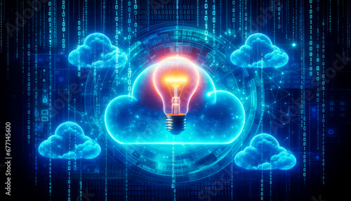 Wallpaper Mural Cloud computing technology concept. Glowing light bulb on cloud computing background. Generative AI Torontodigital.ca