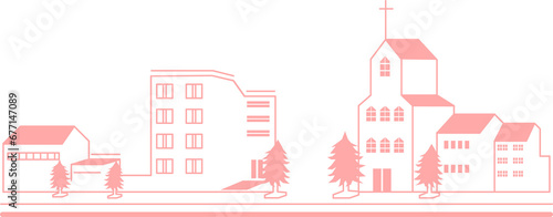 Christmas snowy village, snowy landscape illustration