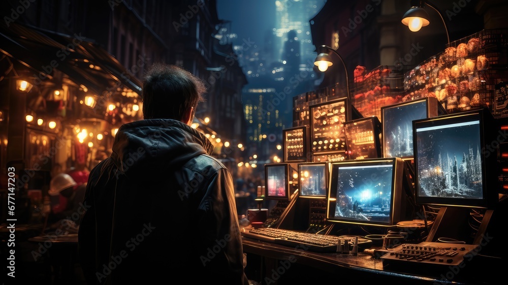 Trader's Back View with Trading Terminal in the Background. Financial Professional at Work
Trader's Back View with Trading Terminal in the Background. Financial Professional at Work
