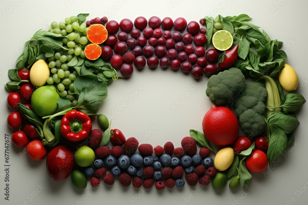Fresh fruits and berries, tomatoes within beautiful design on white background Fresh fruits and berries, tomatoes within beautiful design on white background