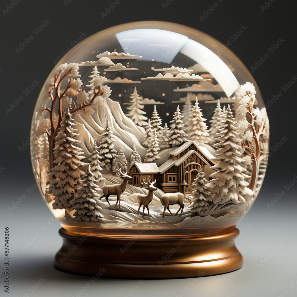 Snow Globe Wonderland: Placed on a white surface, an exquisite snow globe steals attention. Snow Globe Wonderland: Placed on a white surface, an exquisite snow globe steals attention.