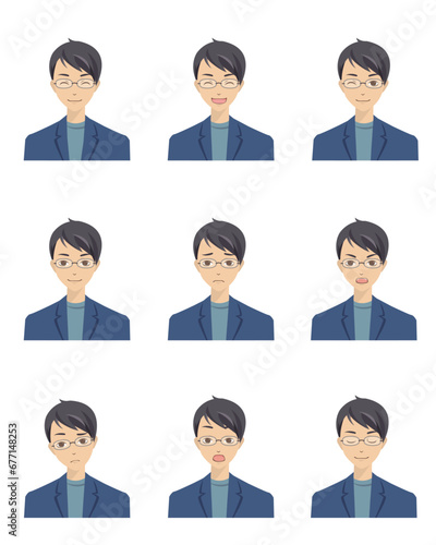 色々な表情をした男性のイラストセット3