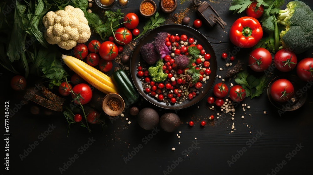 Variety of fresh herbs and spices in plate and corn on outside wooden background