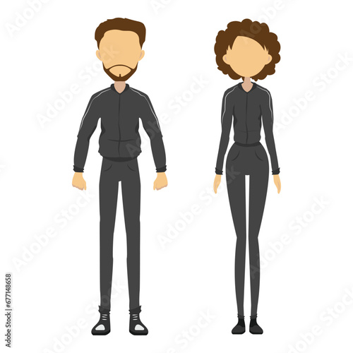 Faceless skinny characters in sports costumes, cartoon style