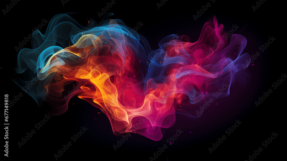 Heart Shaped Colorful Powder Background. Abstract freeze motion dust cloud. Particles explosion screen saver, wallpaper with smoke. Love romantic concept for Valentines day.