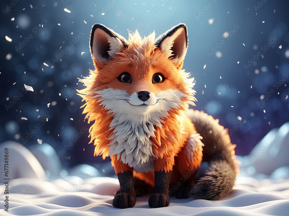 fox in the winter forest, Merry Christmas card. Generative Ai