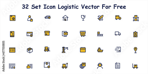 Logistics icon set. Containing distribution, shipping, transportation, delivery, cargo, freight, route planning, supply chain, export and import icons. Solid icon collection.