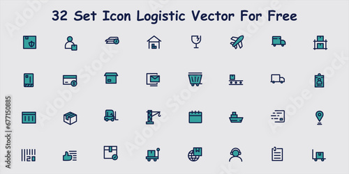 Logistics icon set. Containing distribution, shipping, transportation, delivery, cargo, freight, route planning, supply chain, export and import icons. Solid icon collection. photo