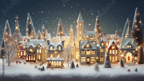 Christmas village winter postcard