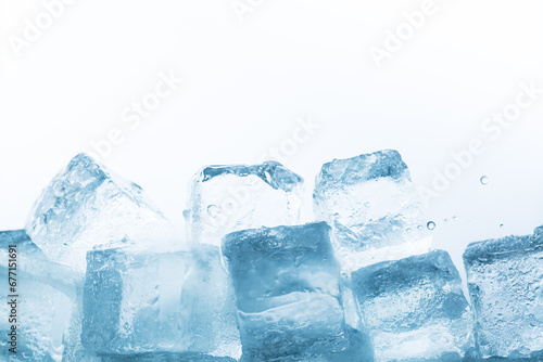 ice cubes isolated white background,Realistic frozen ice cubes and water wave splashes, kitchen skinali panel background. Ice cubes whirl in liquid blue clear aqua wave, 