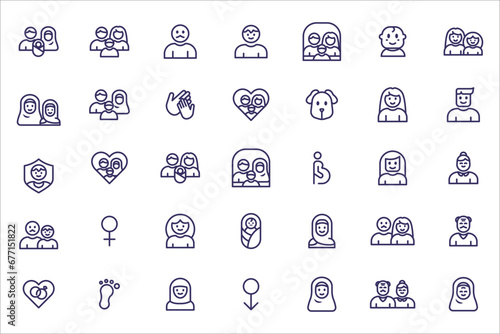 People icon set. Containing group, family, human, team, community, friends, population and senior icons. Solid icon collection.