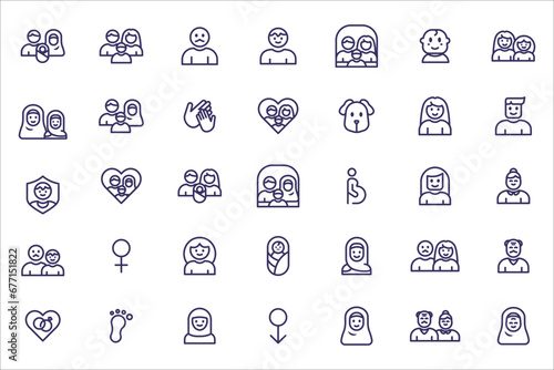 People icon set. Containing group, family, human, team, community, friends, population and senior icons. Solid icon collection.