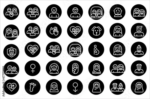 People icon set. Containing group, family, human, team, community, friends, population and senior icons. Solid icon collection.