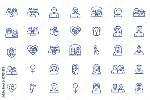 People icon set. Containing group, family, human, team, community, friends, population and senior icons. Solid icon collection.