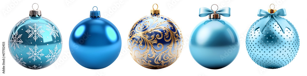 Blue Christmas Balls Realistic 3D Style Set - obrazy, fototapety, plakaty 