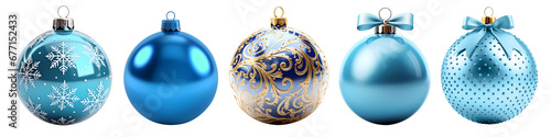 Blue Christmas Balls Realistic 3D Style Set photo