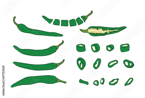 Different kinds of green chilis