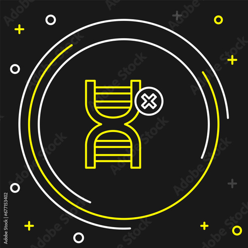 Line No GMO icon isolated on black background. Genetically modified organism acronym. Dna food modification. Colorful outline concept. Vector