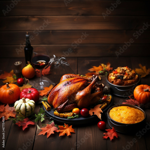 Thanksgiving Creative Illustration for your website banner with Turkey, Autumn Colors, copy space, colorful background, minimalist, warm and cozy, Celebrate the Fall Season with Gratitude