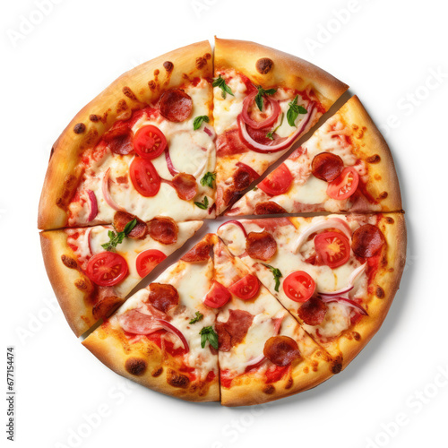 Slices of mozzarella pizza on white background
