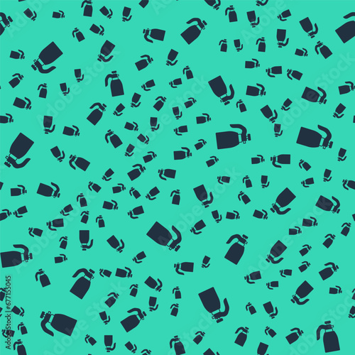 Black Garden sprayer for water, fertilizer, chemicals icon isolated seamless pattern on green background. Vector