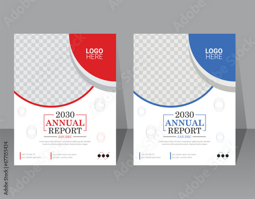 red and blue color vector simple annual report design layout in letter size half page template for org or company business solutions. book cover, flyer, layer, information, logo, imageable.