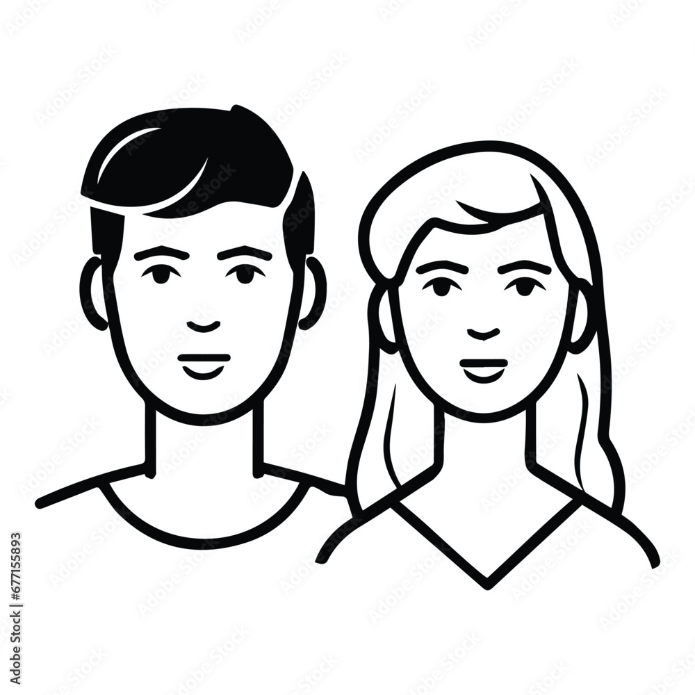 Young Man And Woman Couple Flat Icon Isolated On White Background