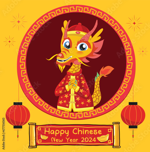happy chinese new year 2024, year of the dragon, 
happy new year illustration for posters, cards, calendars, 
signs, banners, websites, public relations and other designs