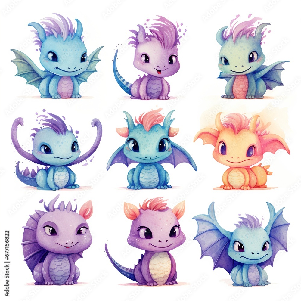 set of funny cartoon dragon set of funny cartoon dragon