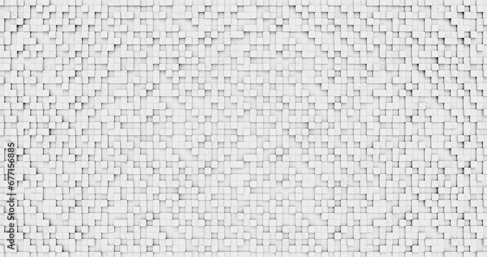 Random waving white tiled cubic floor. Abstract block wall background. 3D rendering. Random waving white tiled cubic floor. Abstract block wall background. 3D rendering.