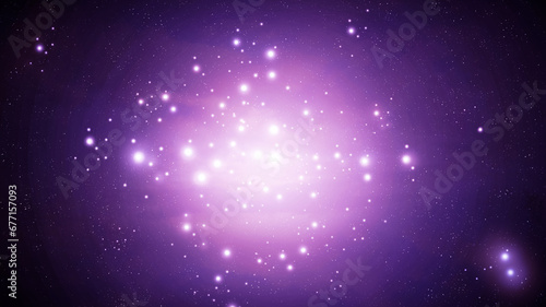 Purple stars in space. Constellations with young stars in our galaxy. The birth of stars from cosmic plasma. © Nazarii