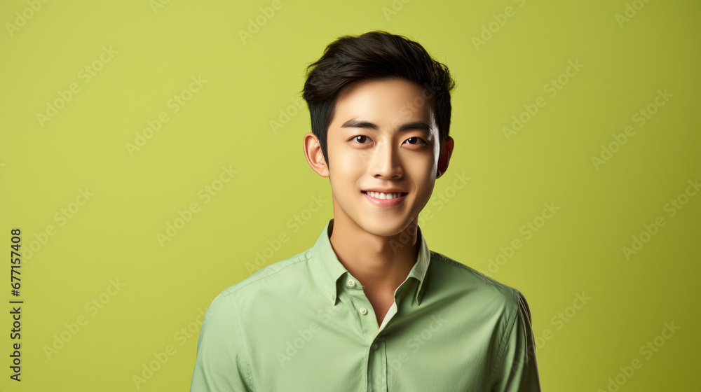 smiling handsome vogue Asian man on solid color background smiling handsome vogue Asian man on solid color background