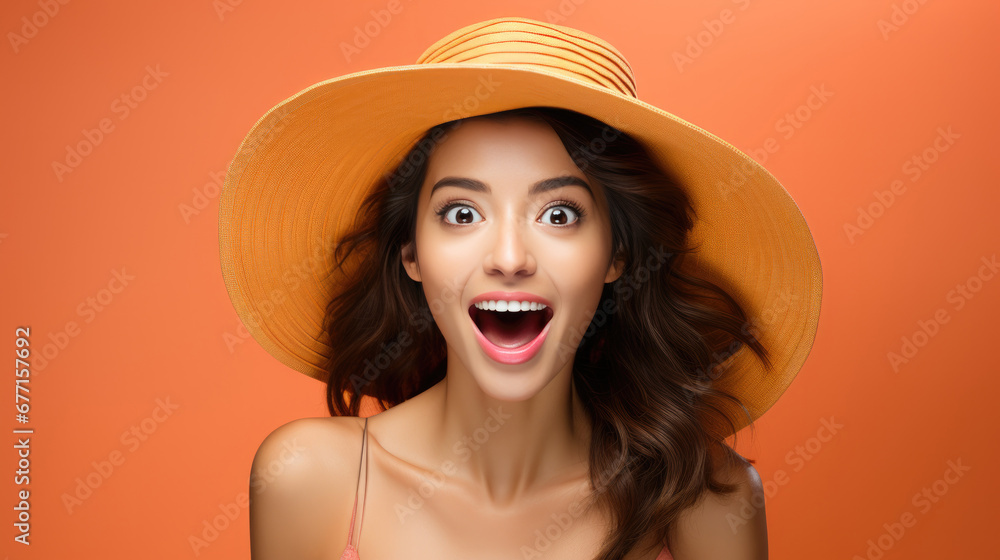 Portrait of vogue fashion smiling Asian girl, solid color background Portrait of vogue fashion smiling Asian girl, solid color background