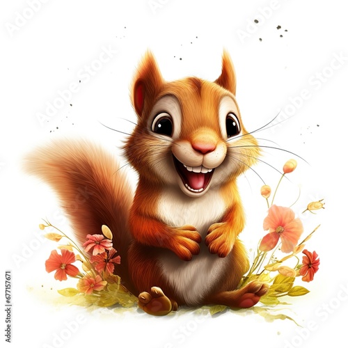 Cheerful Squirrel Clipart Watercolor Painting © Man888