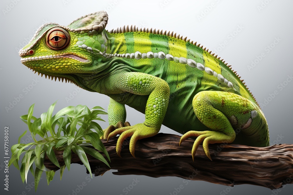 Obraz premium Curious Chameleon Clipart Watercolor Painting