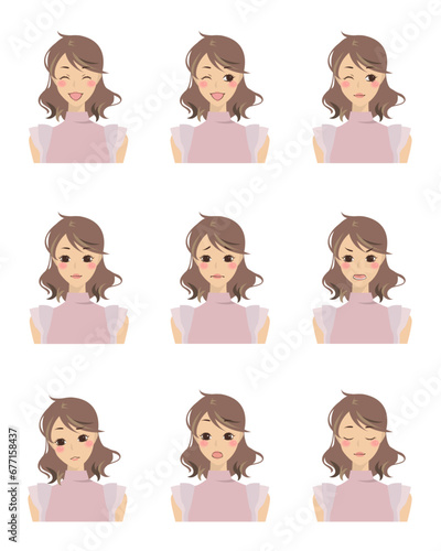 色々な表情をした女性のイラストセット6
