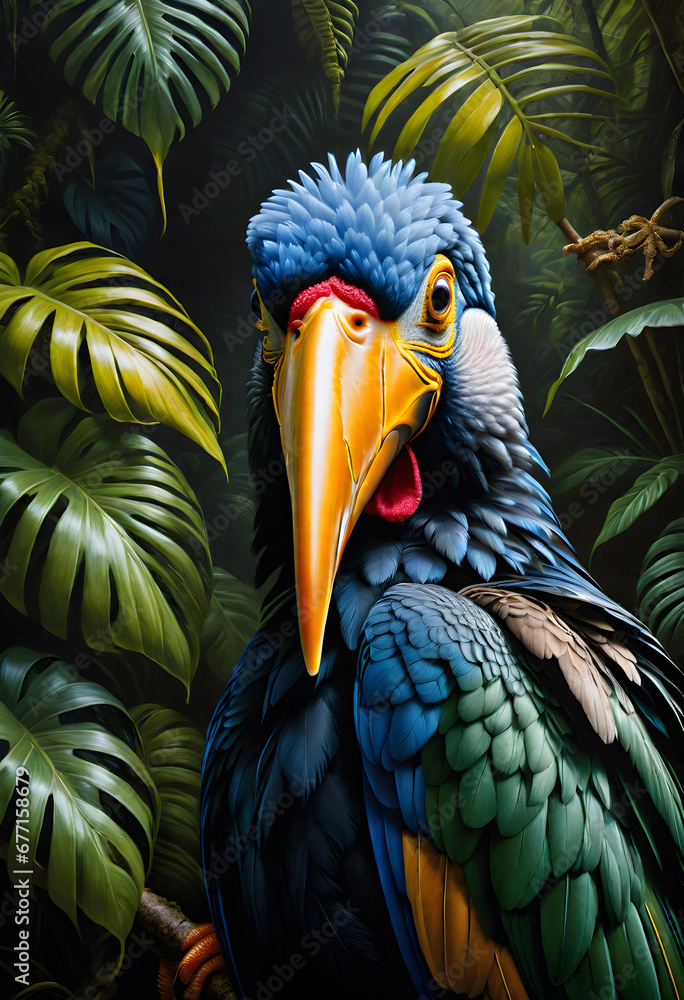 Fototapeta premium exotic bird in a jungle. generative ai