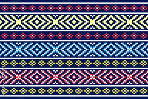  Traditional fabric pattern, pixel art, geometric shapes, bright colors, designed for fabric patterns, textiles, home decor, decoration, cross stitch, fashion design, wallpapers, background